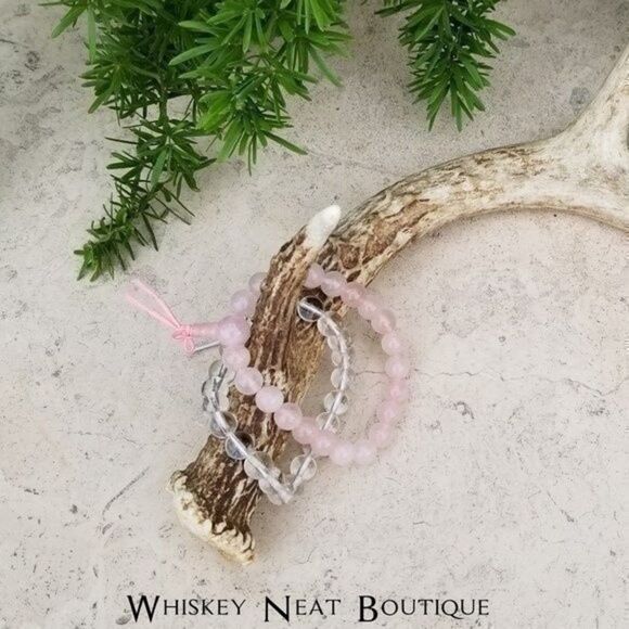 Pink & Clear Beaded Stretch Bracelets - Picture 1 of 4